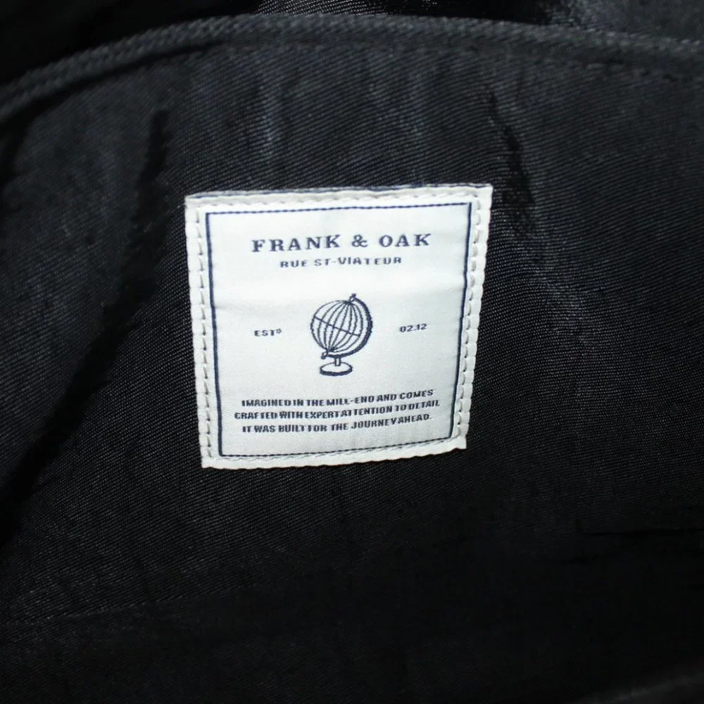 Frank And Oak Black Mens Messenger Canvas Bag Zippered Pockets Heavy Duty Straps